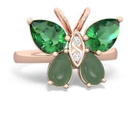 Lab Emerald Butterfly 14K Rose Gold ring R2215