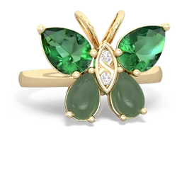 Lab Emerald Butterfly 14K Yellow Gold ring R2215