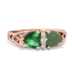 Lab Emerald Celtic Knot Double Heart 14K Rose Gold ring R5040