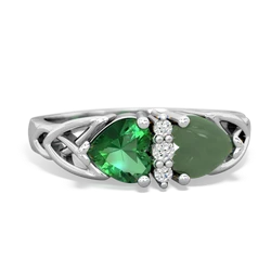 Lab Emerald Celtic Knot Double Heart 14K White Gold ring R5040