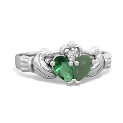 Lab Emerald 'Our Heart' Claddagh 14K White Gold ring R2388