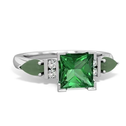 Lab Emerald 6Mm Princess Eternal Embrace Engagement 14K White Gold ring C2002