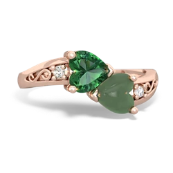 Lab Emerald Snuggling Hearts 14K Rose Gold ring R2178