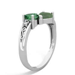 Lab Emerald Snuggling Hearts 14K White Gold ring R2178