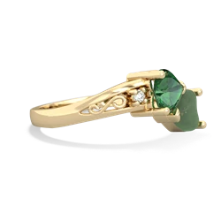 Lab Emerald Snuggling Hearts 14K Yellow Gold ring R2178