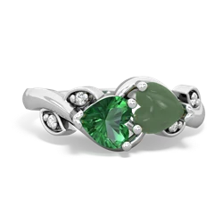 Lab Emerald Floral Elegance 14K White Gold ring R5790