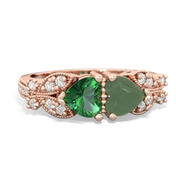 Lab Emerald Diamond Butterflies 14K Rose Gold ring R5601