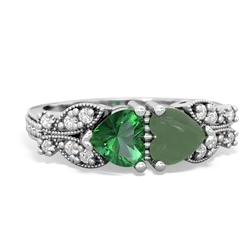 Lab Emerald Diamond Butterflies 14K White Gold ring R5601