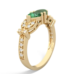 Lab Emerald Diamond Butterflies 14K Yellow Gold ring R5601