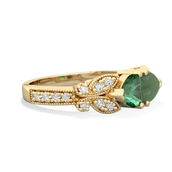 Lab Emerald Diamond Butterflies 14K Yellow Gold ring R5601