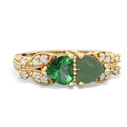 Lab Emerald Diamond Butterflies 14K Yellow Gold ring R5601