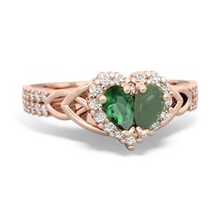 Lab Emerald Celtic Knot Two Hearts As One 14K Rose Gold ring R2644HRT