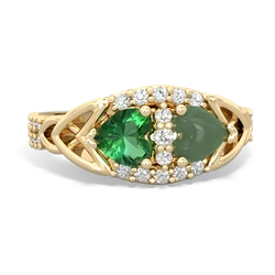 Lab Emerald Sparkling Celtic Knot 14K Yellow Gold ring R2645