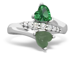 Lab Emerald Heart To Heart 14K White Gold ring R2064