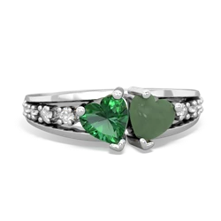 Lab Emerald Heart To Heart 14K White Gold ring R3342