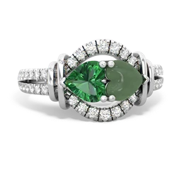 Lab Emerald Art-Deco Keepsake 14K White Gold ring R5630