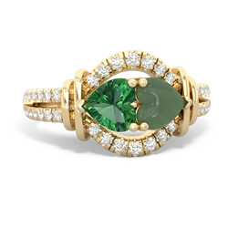 Lab Emerald Art-Deco Keepsake 14K Yellow Gold ring R5630