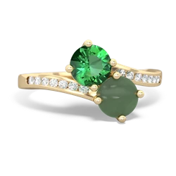Lab Emerald Channel Set Two Stone 14K Yellow Gold ring R5303