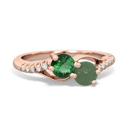 Lab Emerald Infinity Pave Two Stone 14K Rose Gold ring R5285