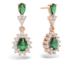 Lab Emerald Halo Pear Dangle 14K Rose Gold earrings E1882