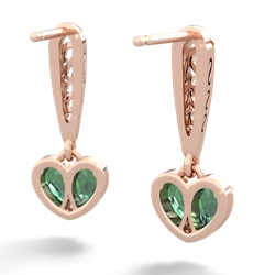 Lab Emerald Filligree Heart 14K Rose Gold earrings E5070