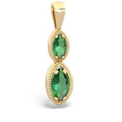 Lab Emerald Antique-Style Halo 14K Yellow Gold pendant P5700