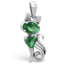 Lab Emerald Kitten 14K White Gold pendant P5780