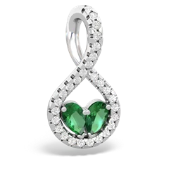 Lab Emerald Pave Twist 'One Heart' 14K White Gold pendant P5360