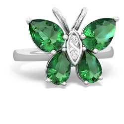 Lab Emerald Butterfly 14K White Gold ring R2215