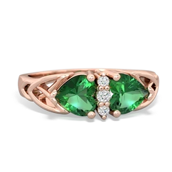 Lab Emerald Celtic Knot Double Heart 14K Rose Gold ring R5040