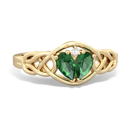 Lab Emerald Celtic Love Knot 14K Yellow Gold ring R5420