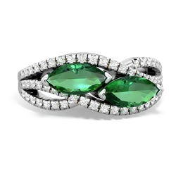 Lab Emerald Diamond Rivers 14K White Gold ring R3070