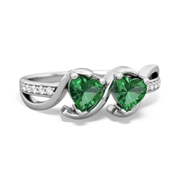 Lab Emerald Side By Side 14K White Gold ring R3090