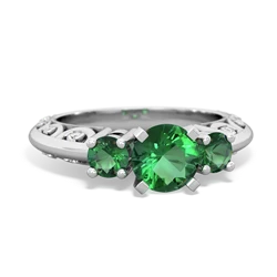 Lab Emerald Art Deco Eternal Embrace Engagement 14K White Gold ring C2003