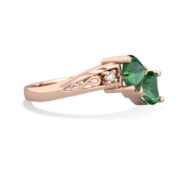 Lab Emerald Snuggling Hearts 14K Rose Gold ring R2178