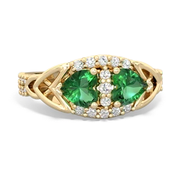 Lab Emerald Sparkling Celtic Knot 14K Yellow Gold ring R2645