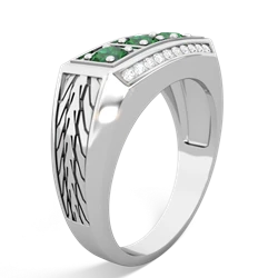 Lab Emerald Three Stone Tire Tread Men's 14K White Gold ring R0520