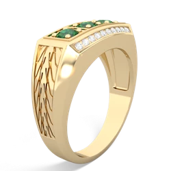Emerald Three Stone Tire Tread Men's 14K Yellow Gold ring R0520