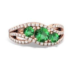 Lab Emerald Three Stone Aurora 14K Rose Gold ring R3080