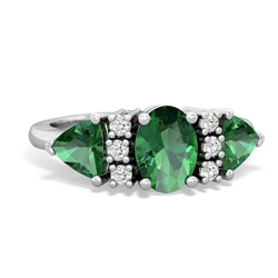 Emerald Antique Style Three Stone 14K White Gold ring R2186