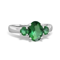 Lab Emerald Three Stone Oval Trellis 14K White Gold ring R4024