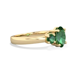 Lab Emerald Three Stone Oval Trellis 14K Yellow Gold ring R4024