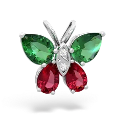 Lab Emerald Butterfly 14K White Gold pendant P2215