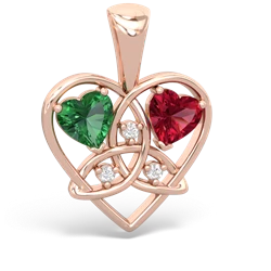 Lab Emerald Celtic Trinity Heart 14K Rose Gold pendant P5331