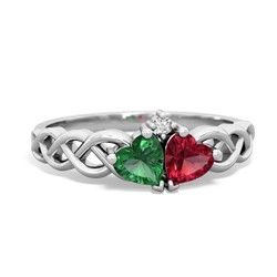 Lab Emerald Heart To Heart Braid 14K White Gold ring R5870