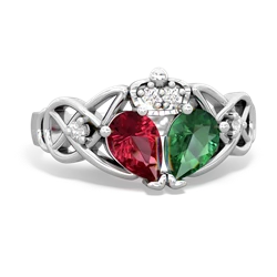 Lab Emerald 'One Heart' Celtic Knot Claddagh 14K White Gold ring R5322