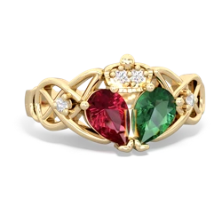 Lab Emerald 'One Heart' Celtic Knot Claddagh 14K Yellow Gold ring R5322