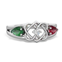 Lab Emerald Hearts Intertwined 14K White Gold ring R5880