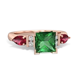 Lab Emerald 6Mm Princess Eternal Embrace Engagement 14K Rose Gold ring C2002