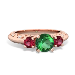 Lab Emerald Art Deco Eternal Embrace Engagement 14K Rose Gold ring C2003